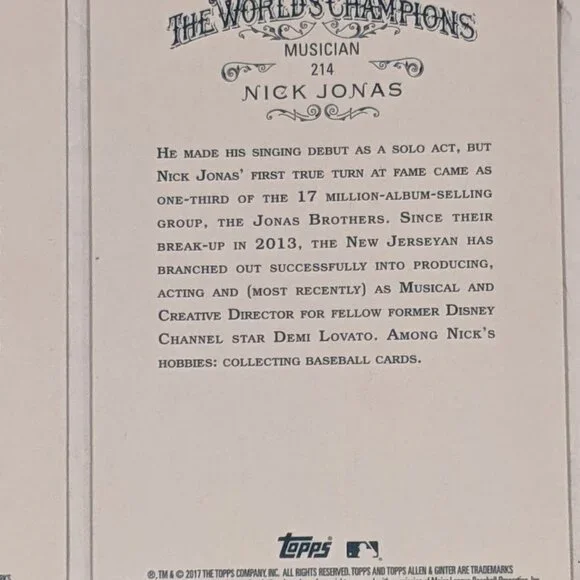 NICK JONAS Brothers 2017 Topps Allen & Ginter X Black Border Parallel #214 Cards - Picture 9 of 12